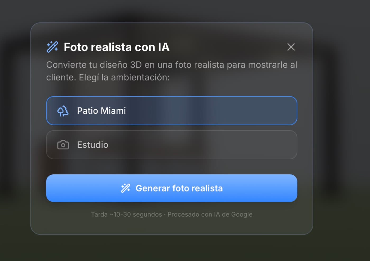 Diálogo de generación de foto realista con IA