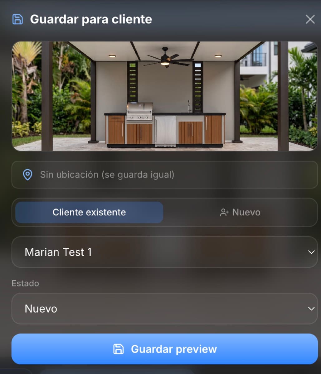 Diálogo de guardado del diseño contra un cliente del CRM