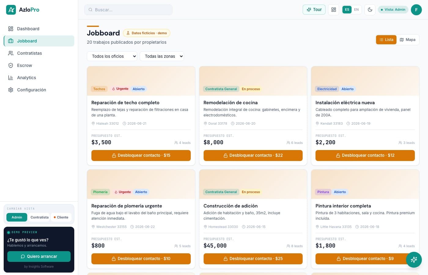 El dinero, protegido hasta el trabajo hecho — AzloPro, desarrollo de software de insights apps