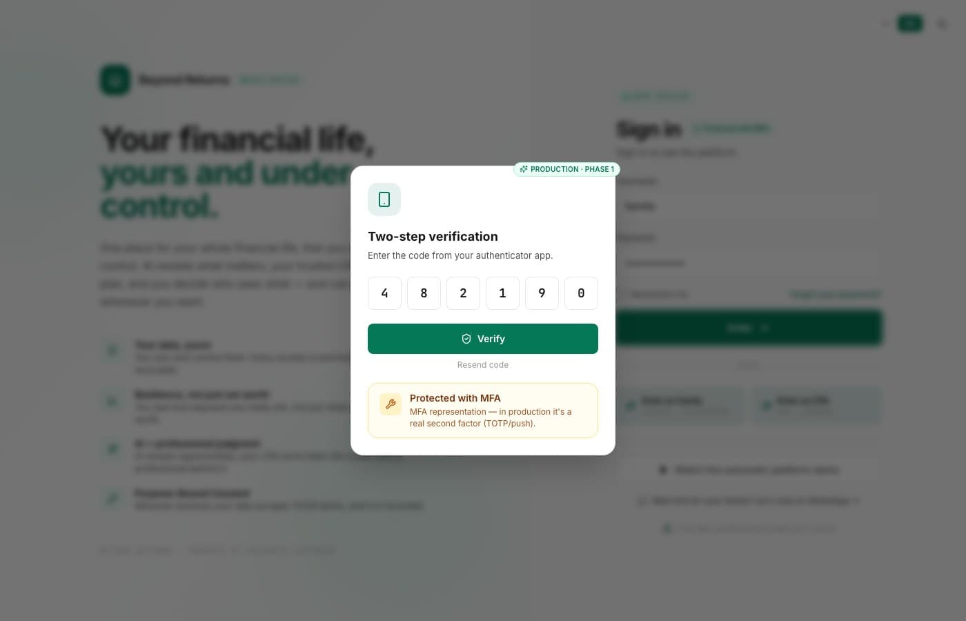 Pantalla de Beyond Returns, desarrollo de software de insights apps