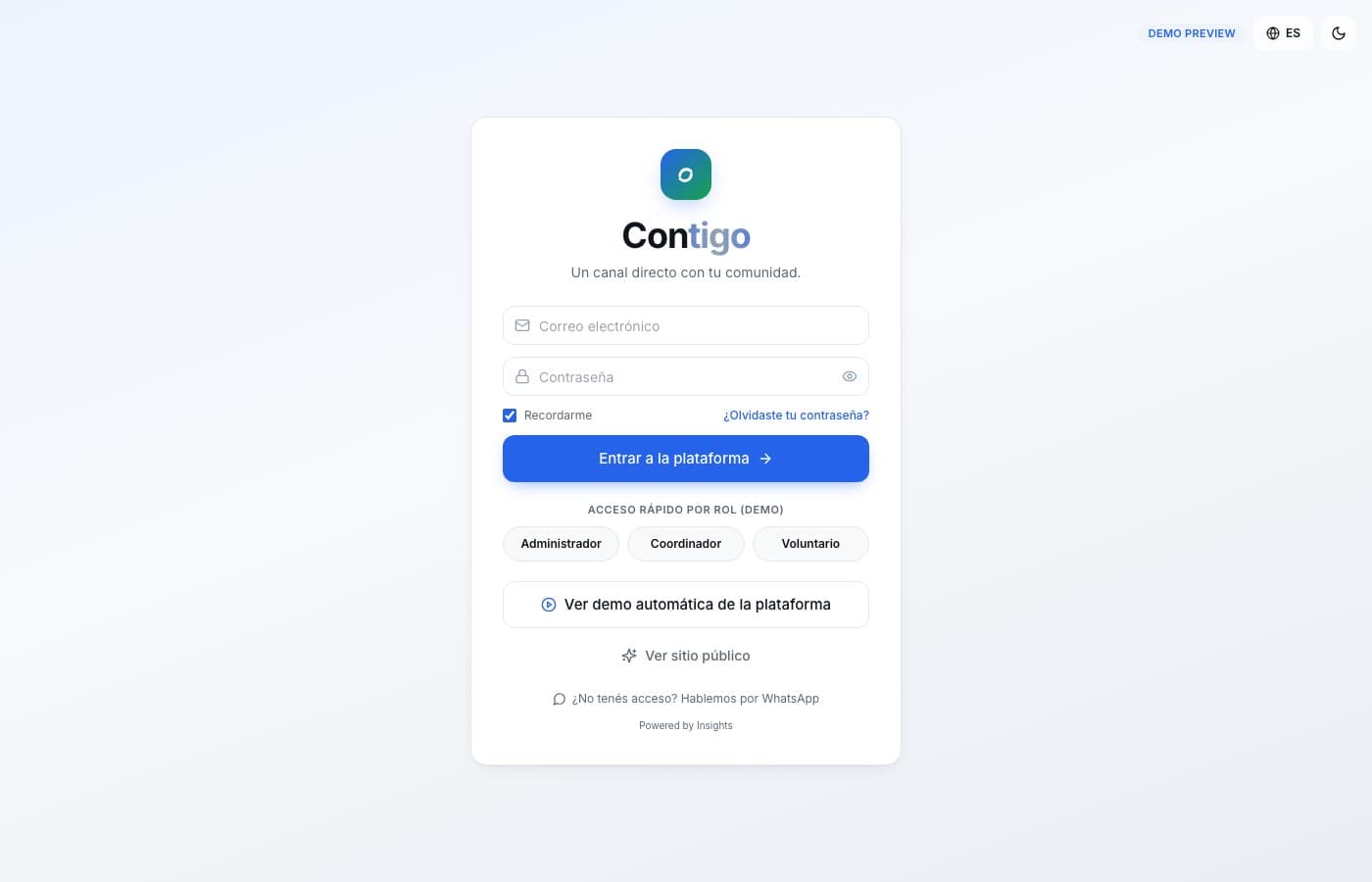 Pantalla de Contigo, desarrollo de software de insights apps