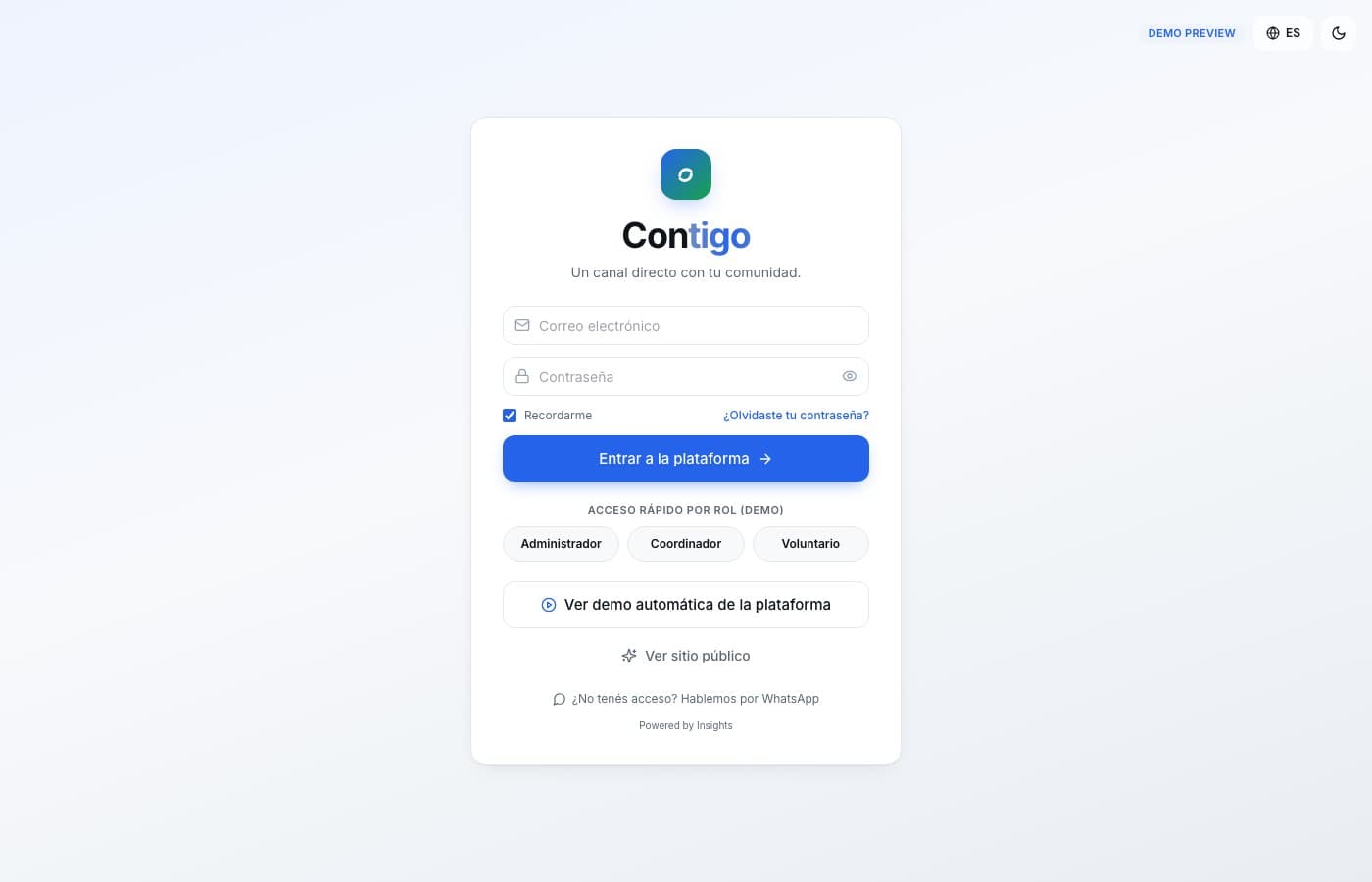 Zonas y voluntarios, medidos — Contigo, desarrollo de software de insights apps
