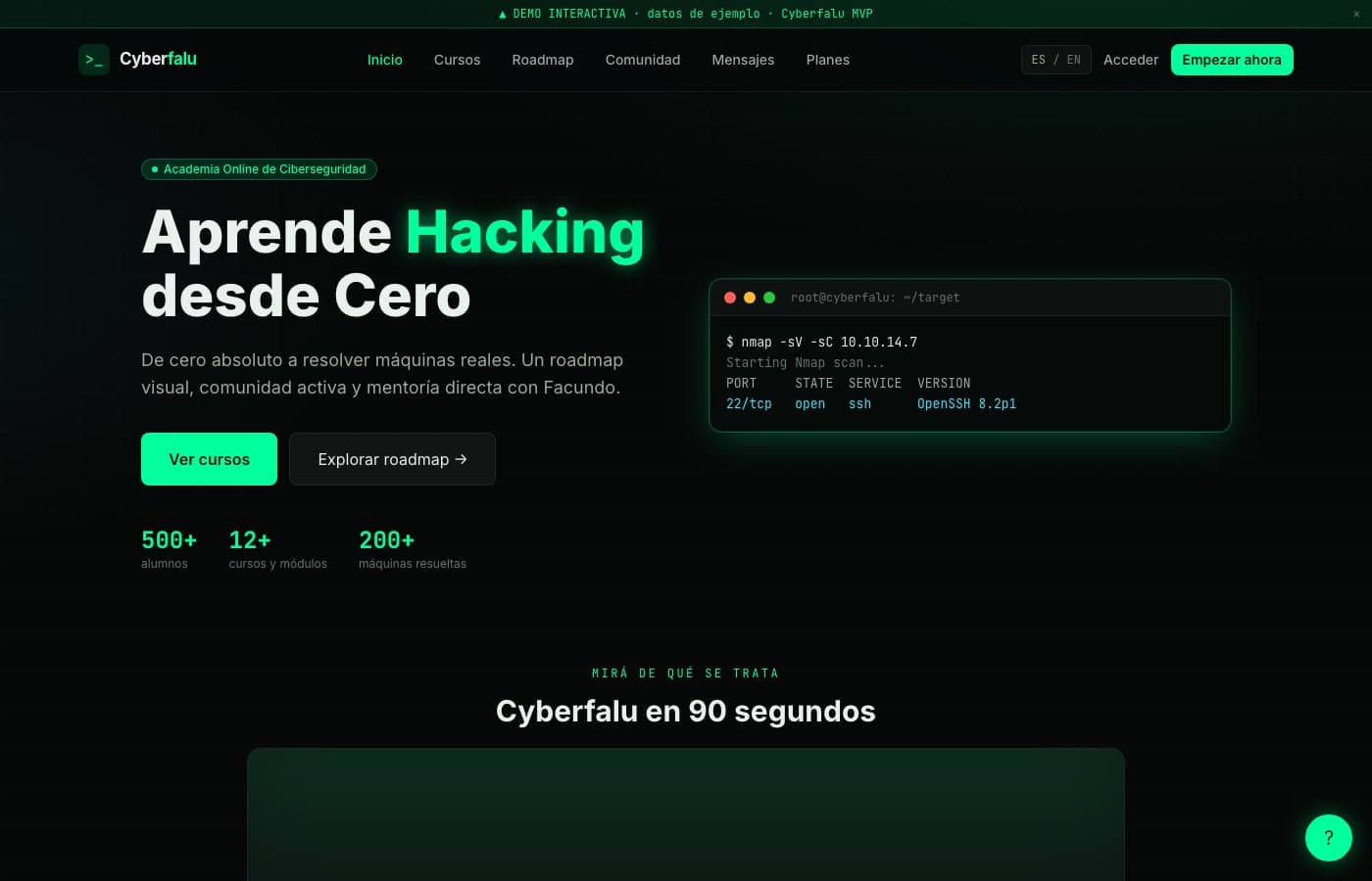 Pantalla de Cyberfalu, desarrollo de software de insights apps