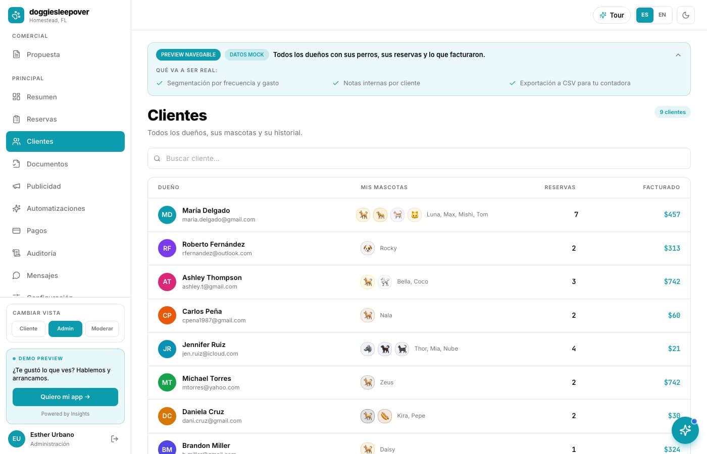 La tarifa se calcula sola — Doggiesleepover, desarrollo de software de insights apps