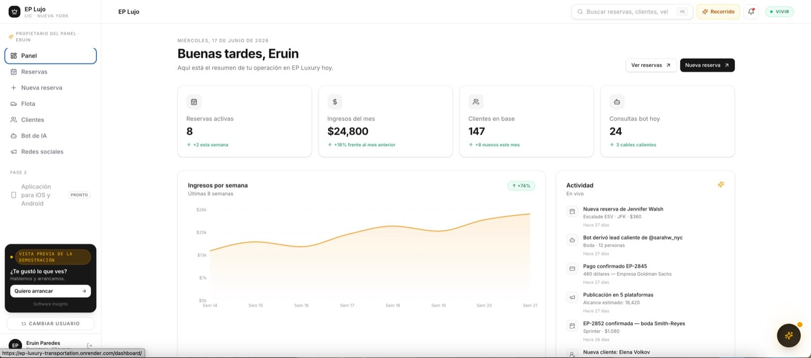 Un bot que filtra los DMs — EP Luxury Transportation, desarrollo de software de insights apps