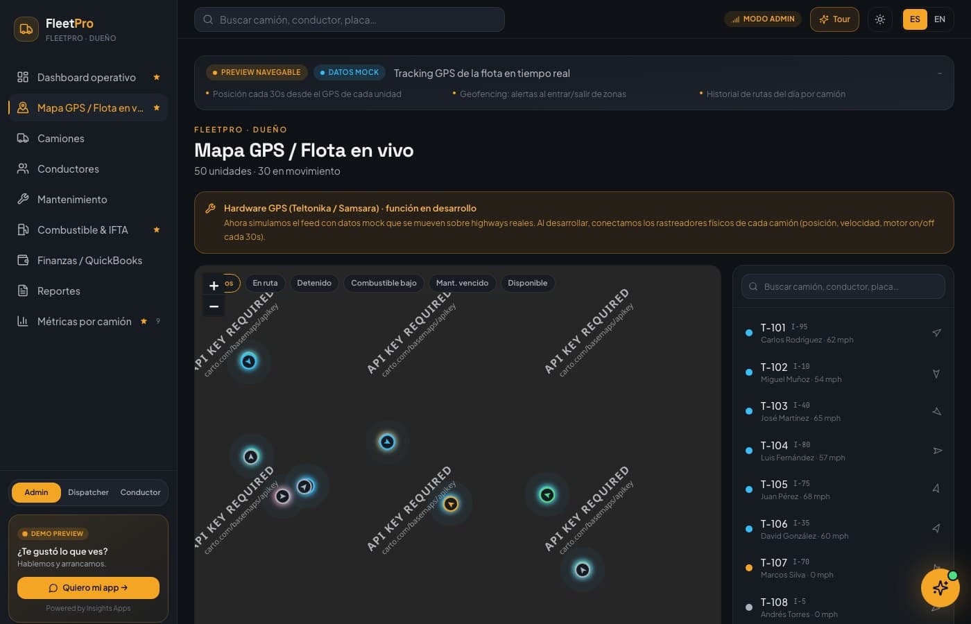 Alertas antes de que sea un problema — FleetPro, desarrollo de software de insights apps
