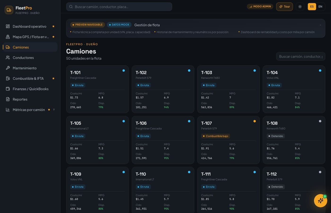 Combustible e IFTA, resueltos — FleetPro, desarrollo de software de insights apps