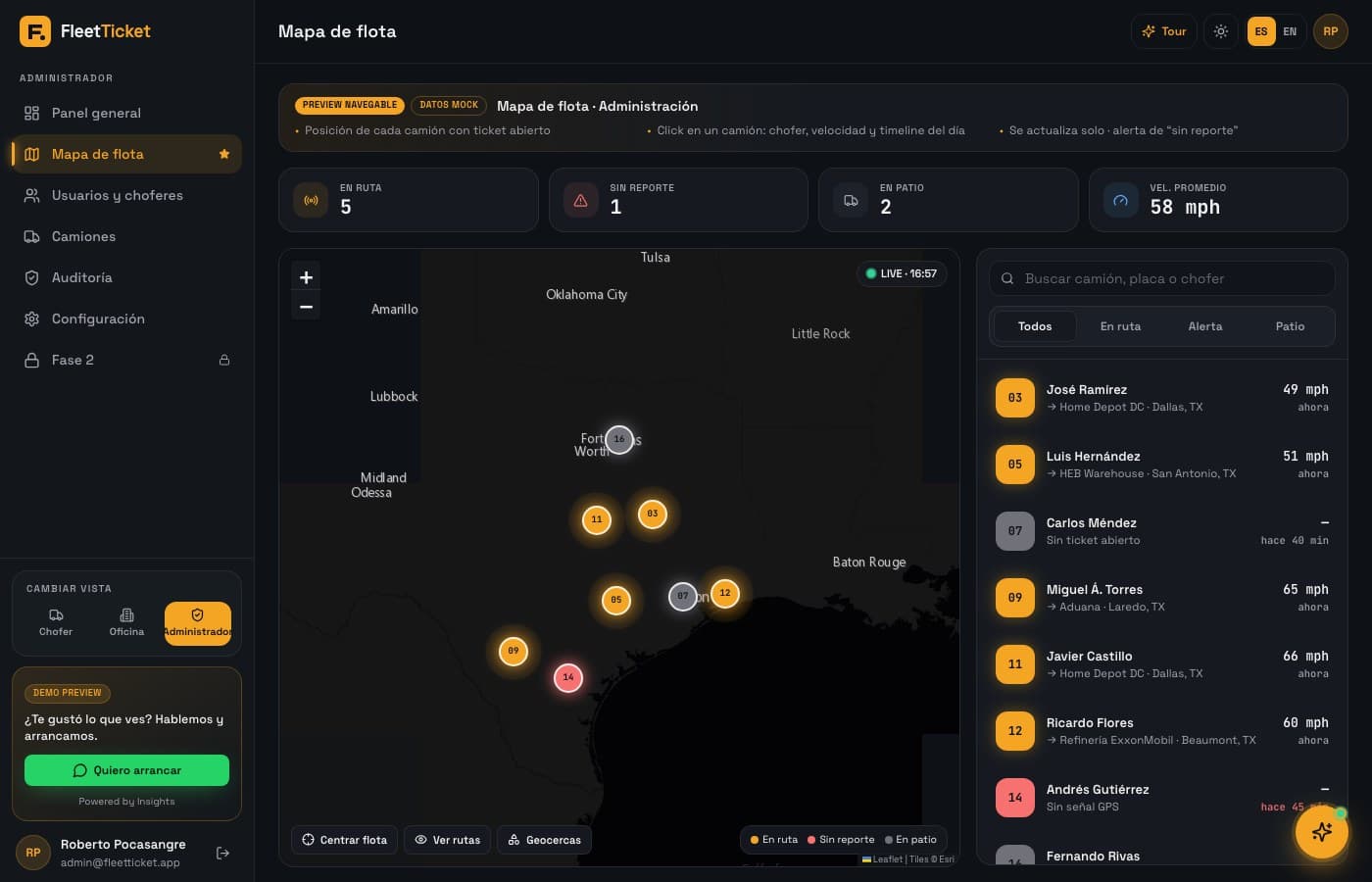 Millas y tickets, sin esperar al cierre del día — FleetTicket, desarrollo de software de insights apps