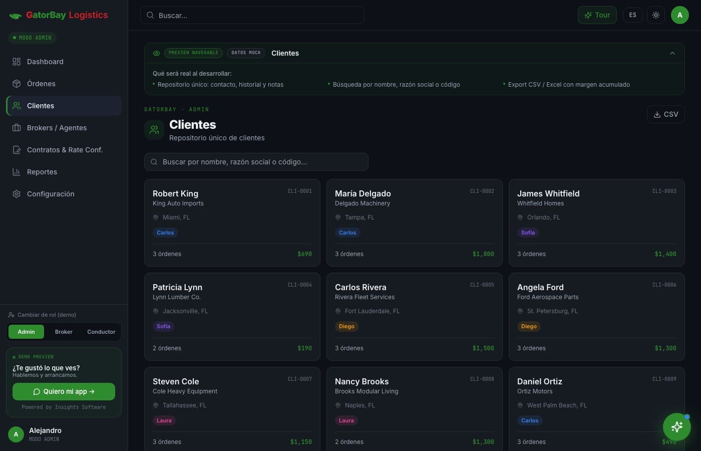 Comisiones pendientes, sin perseguir a nadie — GatorBay Logistics, desarrollo de software de insights apps