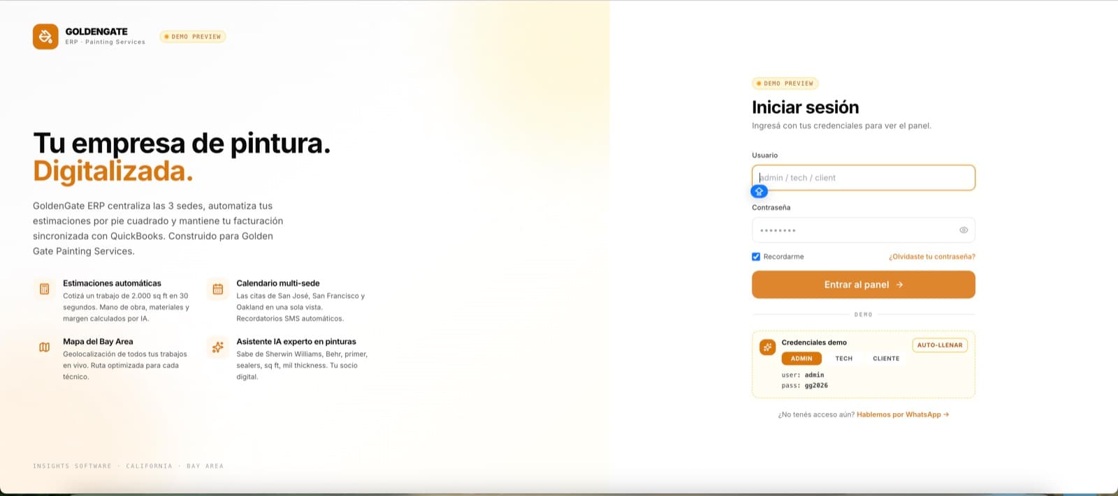 Pantalla de GoldenGate ERP, desarrollo de software de insights apps