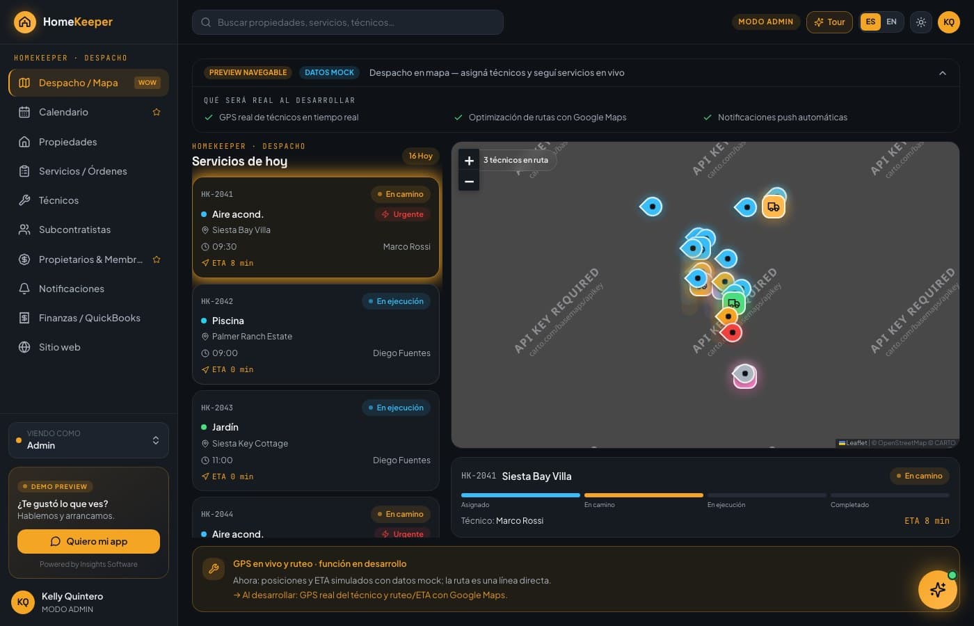 Pantalla de HomeKeeper, desarrollo de software de insights apps
