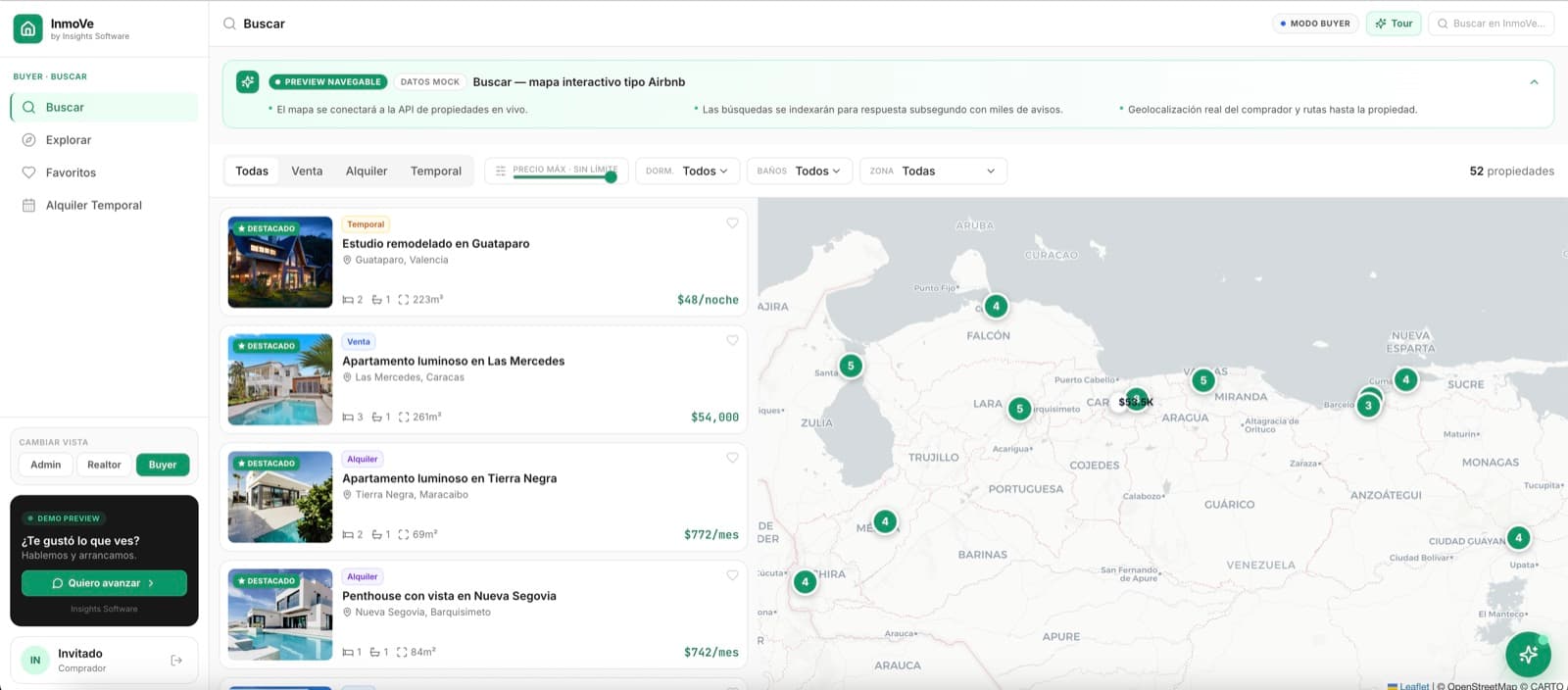 El realtor publica, el admin mide — InmoVe, desarrollo de software de insights apps