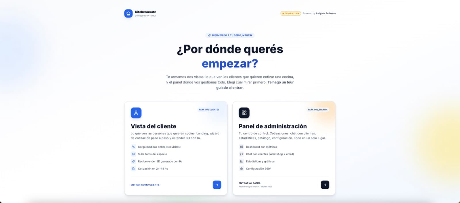 Pantalla de KitchenQuote, desarrollo de software de insights apps