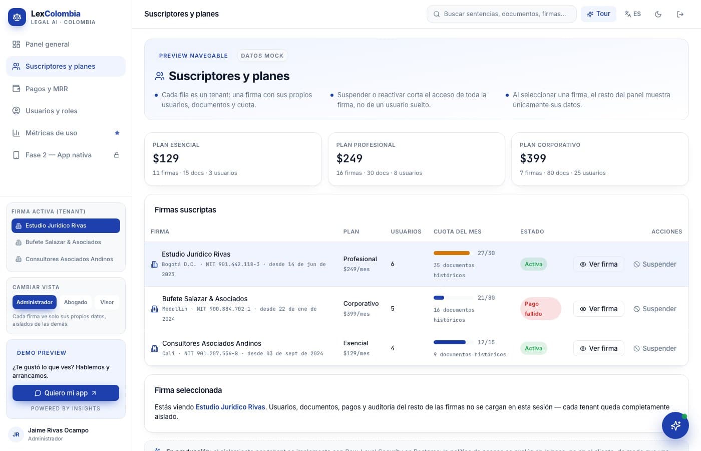 Buscar sentencias, hablando con la IA — LexColombia, desarrollo de software de insights apps