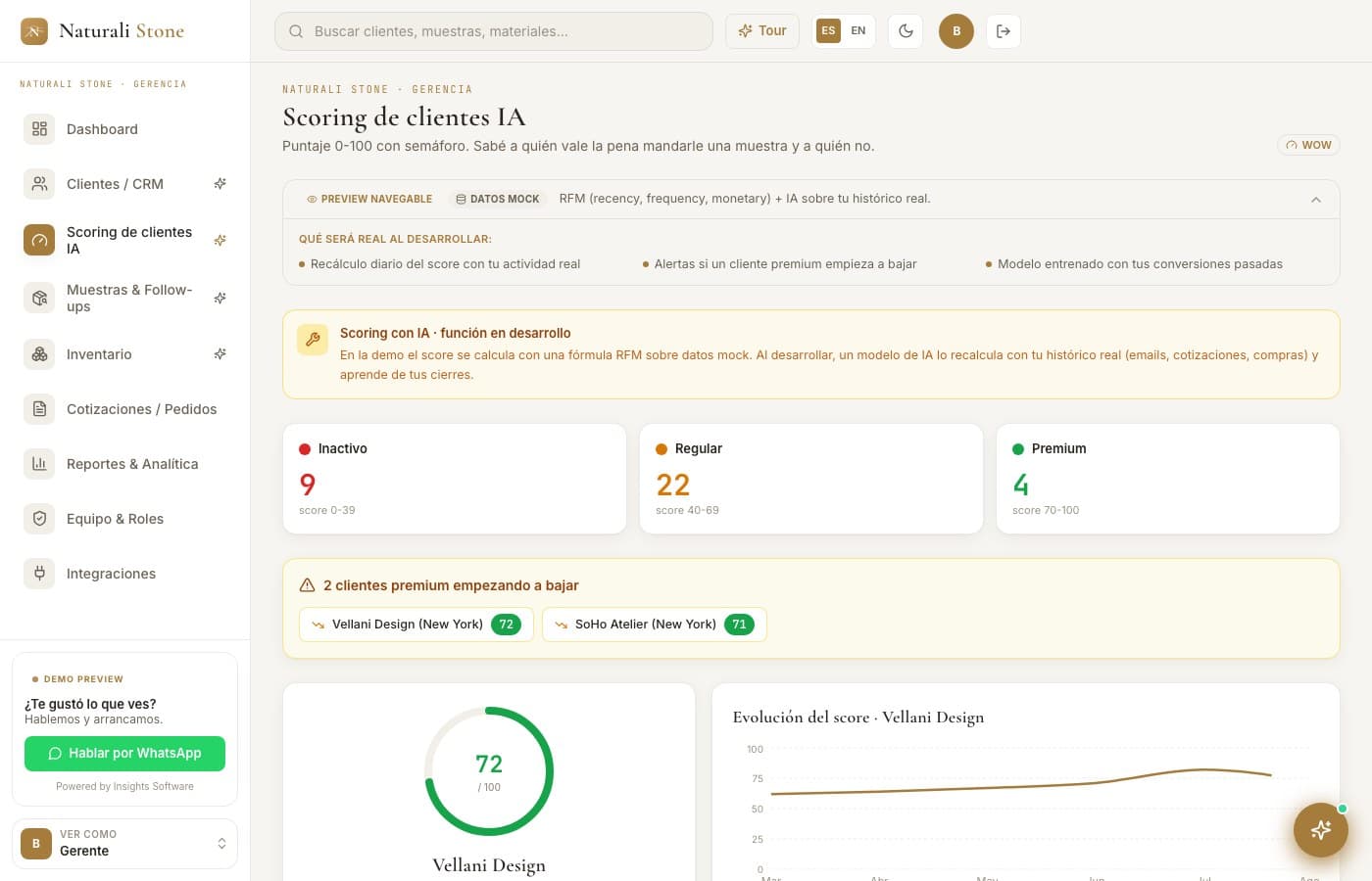 De la muestra al pedido — Naturali Stone, desarrollo de software de insights apps