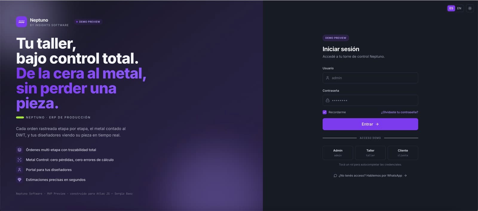 Pantalla de Neptuno, desarrollo de software de insights apps