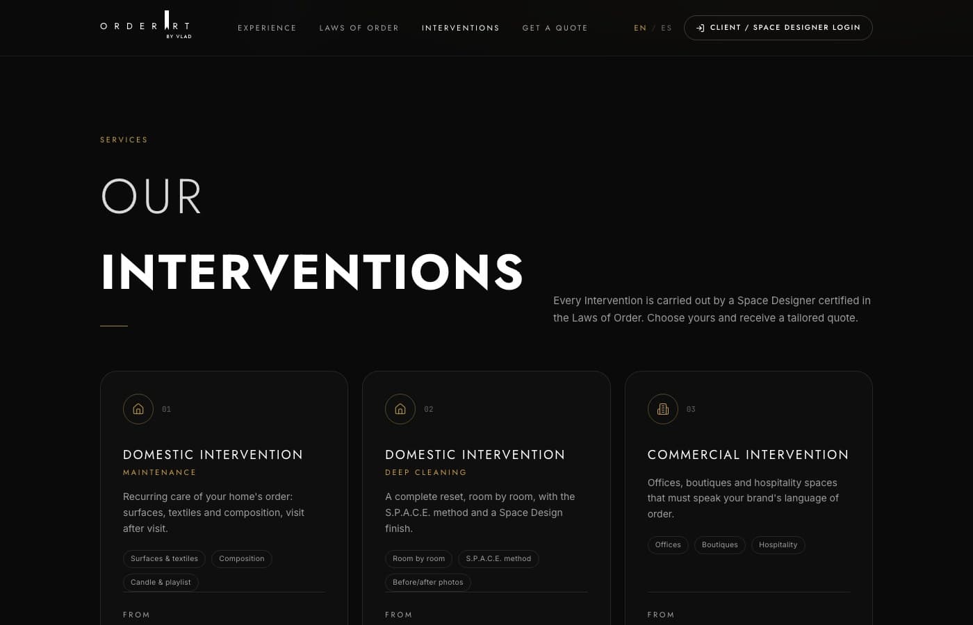 Cliente y space designer, cada uno su acceso — Order Art by Vlad, desarrollo de software de insights apps