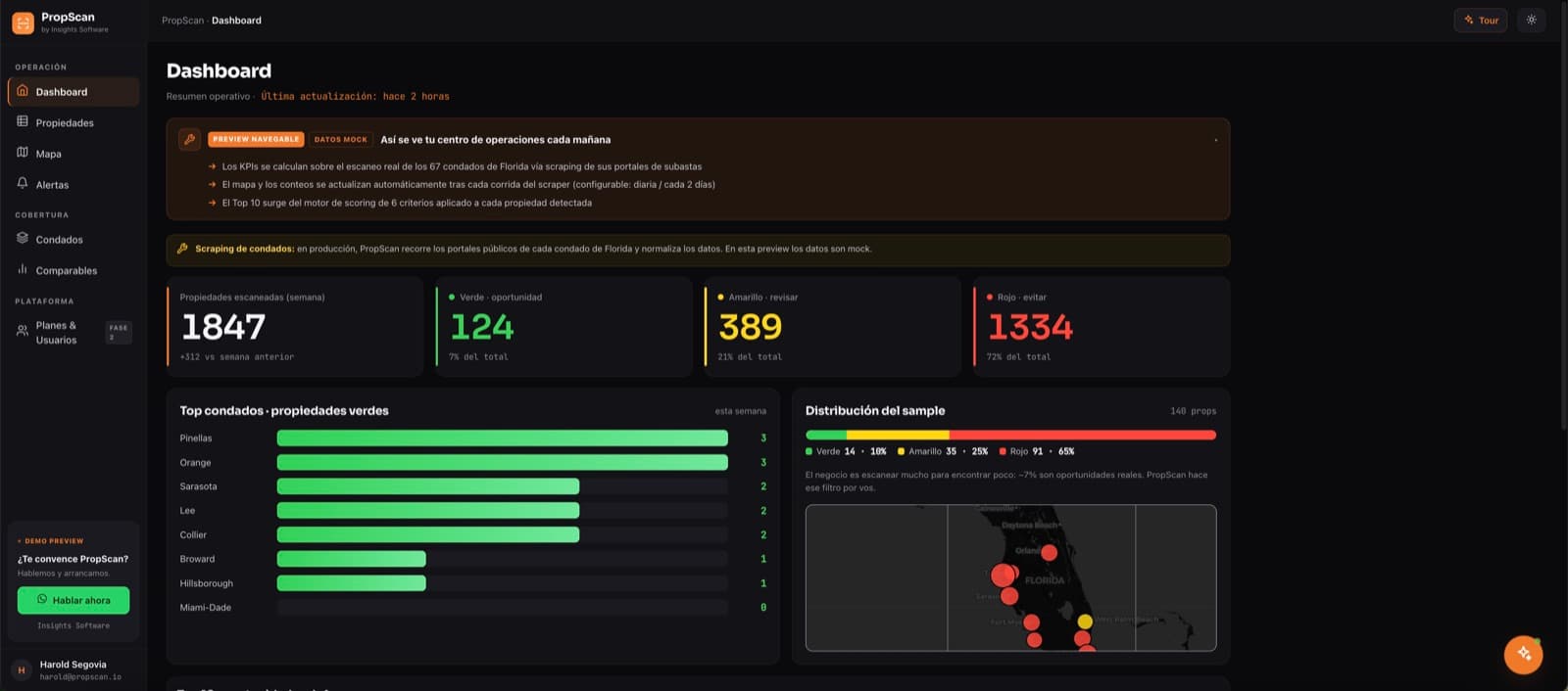 Pantalla de PropScan, desarrollo de software de insights apps