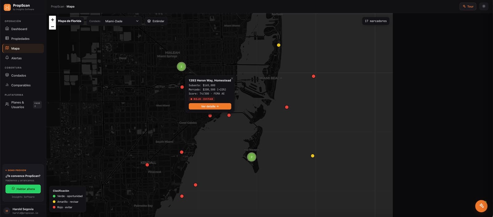 El top de condados, cada mañana — PropScan, desarrollo de software de insights apps