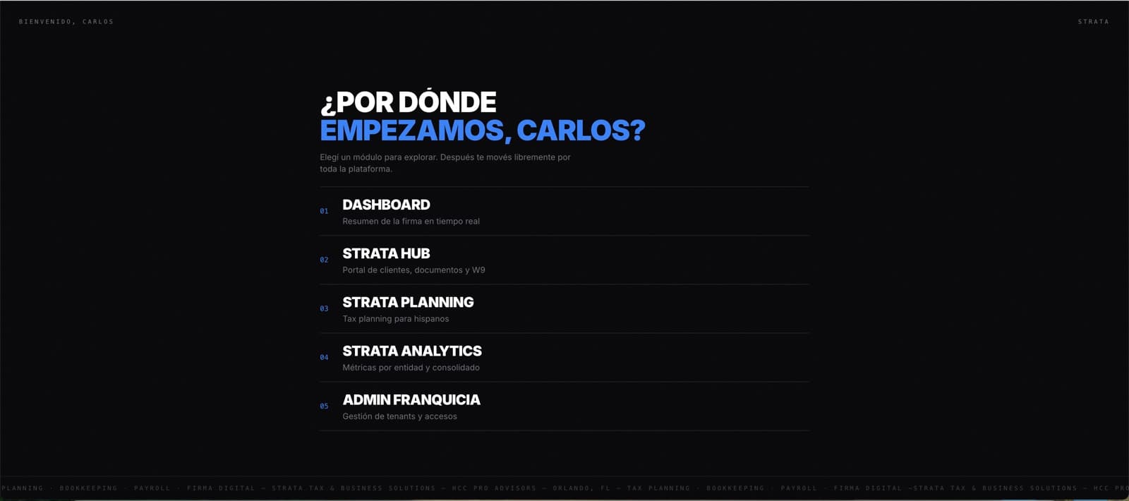 Pantalla de Strata Tax, desarrollo de software de insights apps
