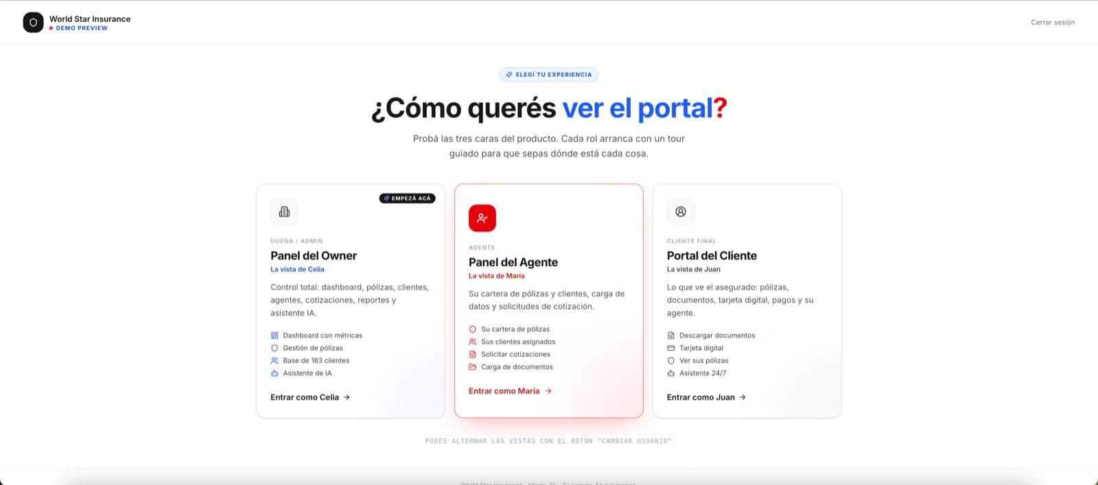 Pantalla de World Star Insurance, desarrollo de software de insights apps