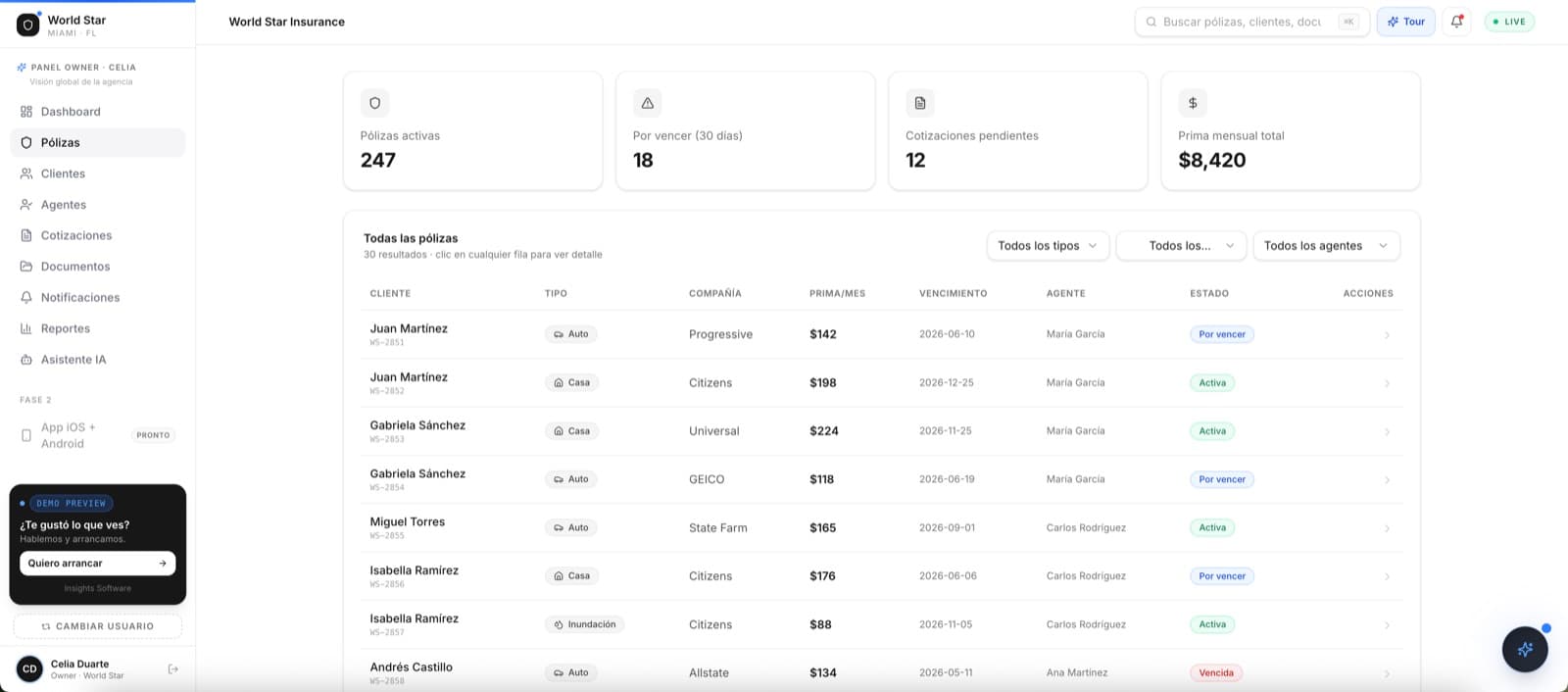 Un asistente que sabe de la cartera — World Star Insurance, desarrollo de software de insights apps