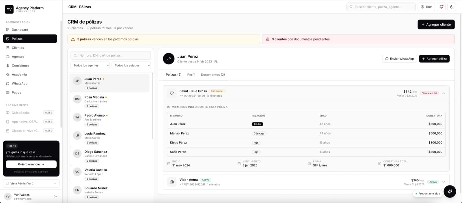 La cartera y sus vencimientos — YV Agency Platform, desarrollo de software de insights apps