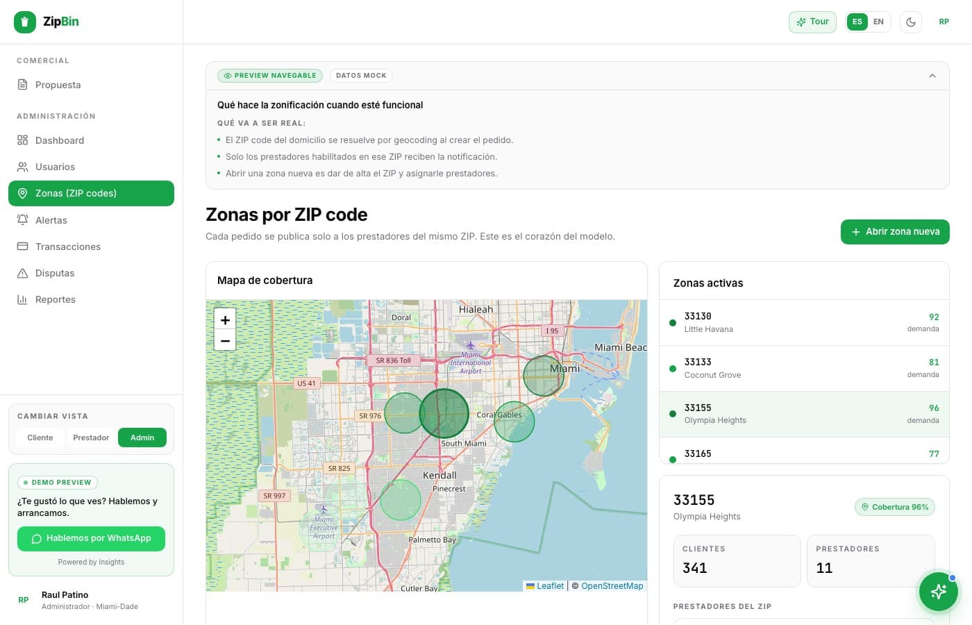 Foto, calificación y cobro recurrente — ZipBin, desarrollo de software de insights apps
