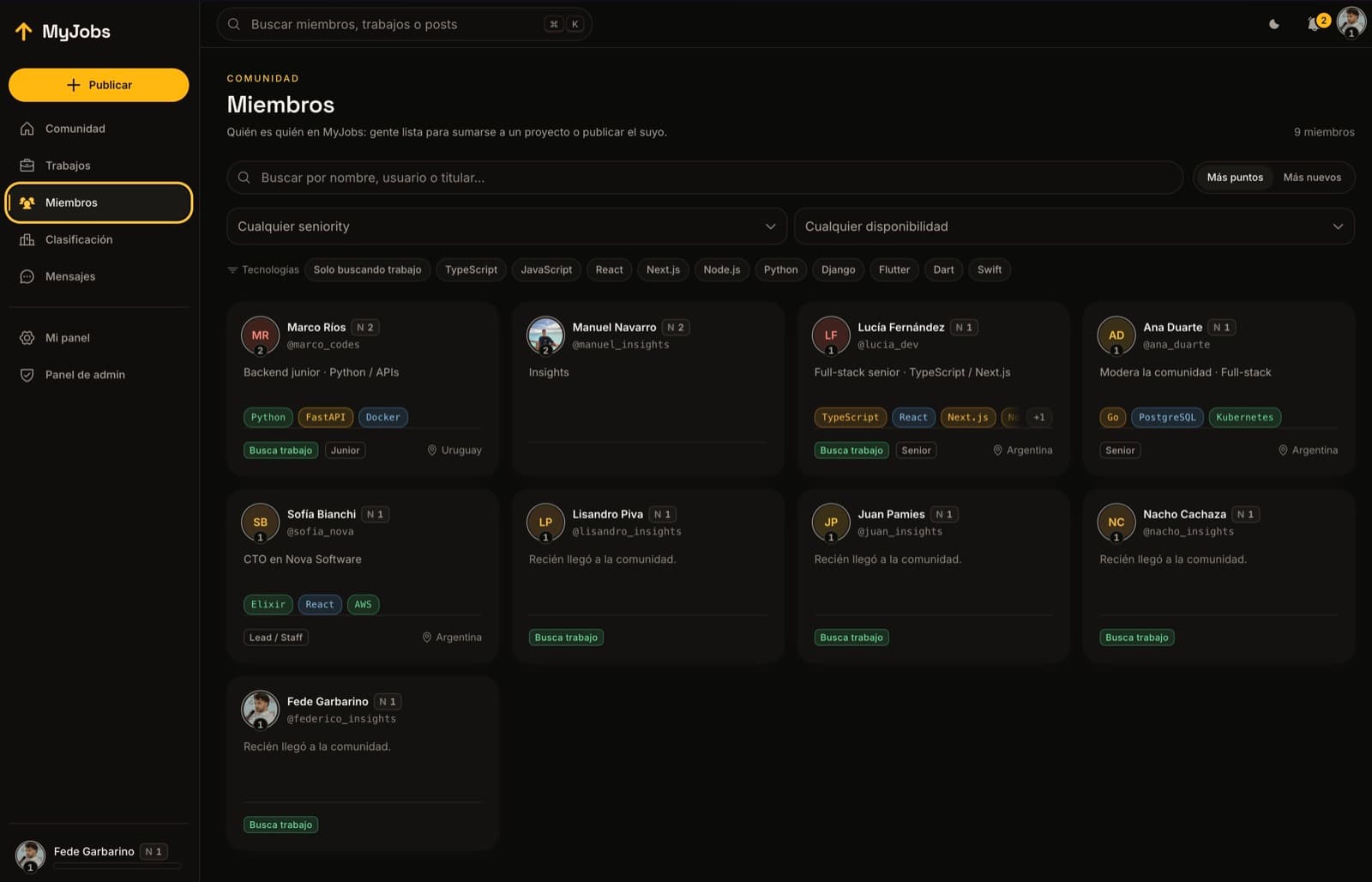 Los puntos premian sostener la comunidad — MyJobs, producto de insights apps